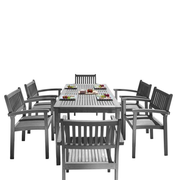 Vifah Renaissance Outdoor Patio Hand-scraped Wood 7-piece Dining Set with Stacking Chairs V1297SET28